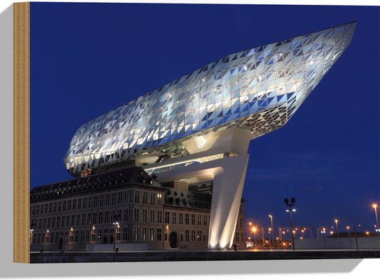 WallClassics - Hout - Havenhuis - Antwerpen - 40x30 cm - 9 mm dik - Foto op Hout (Met Ophangsysteem)