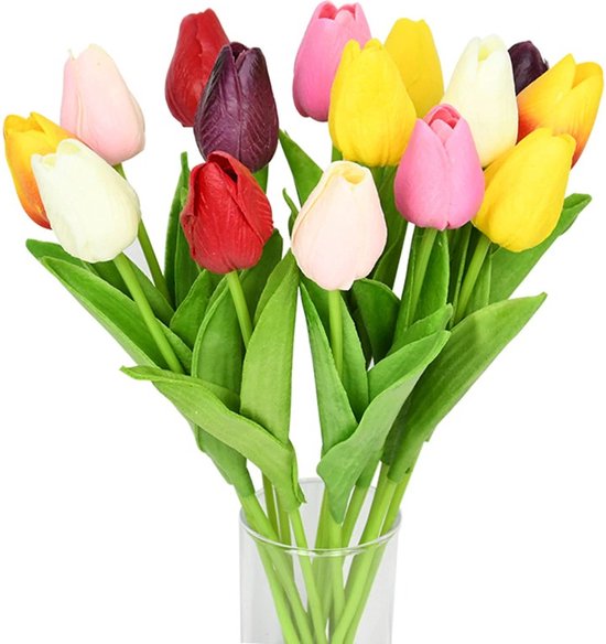 WiseGoods Bouquet Artificiel de Luxe Tulipes - Fleurs artificielles Tulipe - Fausses Fleurs - Cadeau Bouquet - Décoration Intérieure - Accessoires de vêtements pour bébé Décoratifs 10pcs