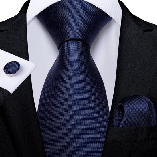 Exclusieve donkerblauwe zijden stropdas met bijpassende pochet en  manchetknopen - een... | bol.com