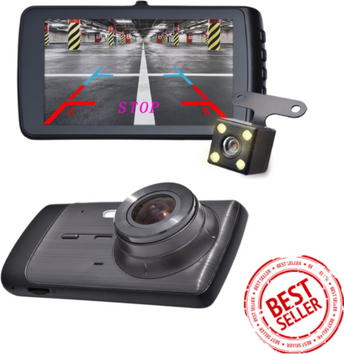 Dashcam voor Auto - 4 inch Touchscreen - Dashboardcamera - Full HD 1080p - Nachtvisie - Bewegingssensor – G-sensor – Autocamera Voor én Achter