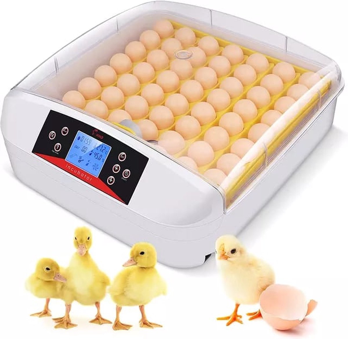 Automatische Broedmachine voor 56 eieren met geïntegreerde schouwlampen in het keerrek - automatische keersysteem - inclusief waterflesje met spitse tuit - met Nederlandse handleiding - Merkloos