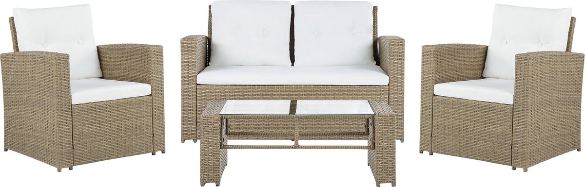 Tuin Loungeset LUCA Lichtbruin met tafel voor 4 personen.