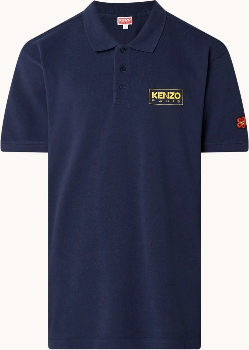 KENZO Regular fit polo van piqué katoen met logo- en backprint - Blauw - Maat L