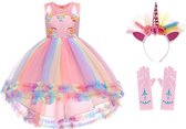 Unicorn jurk - Eenhoorn jurk - Prinsessenjurk meisje - maat 98/104 (110) Unicorn Haarband - Roze Jurk - Verkleedkleding Meisje