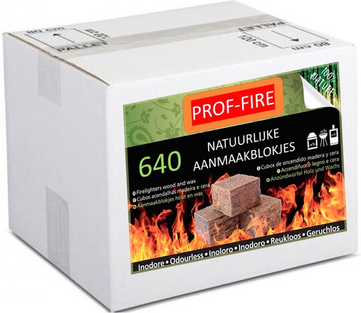 Prof-Fire - 640 Aanmaakblokjes - Voordeeldoos - Ecologisch - Milieuvriendelijk - Reukloos - CO2 Neutraal - Fire Up kwaliteit