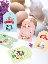 Karton Label Kaartje Pasen - Happy Easter - Paaslabels - Konijn - Eieren - 6 assorti | Cadeau label - Kaart - Labels - Memokaart | Cadeau - Gift Tag - Leuk verpakt | Geschenk | DH collection