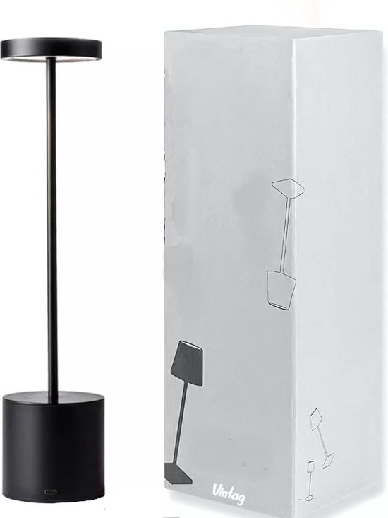 Oplaadbare Tafellamp - Touch aan/uit knop - 3 standen - Dimbaar - 3500 - 6000 Kelvin - 300 Lumen - 6-8 uur Brandtijd - Modern - Draadloos - USB C Oplaadbaar - Aluminium - incl kabel - Mat zwart - Stijlvol