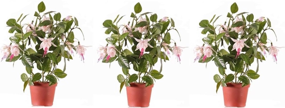 Bellatio Flowers & Plants Kunstplant met bloemen - 3x - fuchsia roze - 30 cm - Kamerplant met bloemetjes Groen