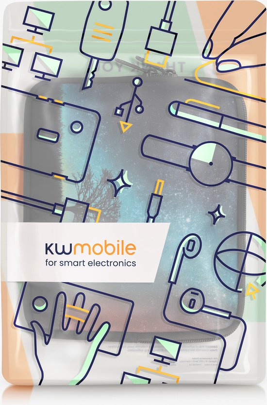 kwmobile Universele Cover voor eReader - Neopreen hoesje Sterrenstelsel en Boom design blauw / grijs / zwart van kwmobile — afbeelding 4