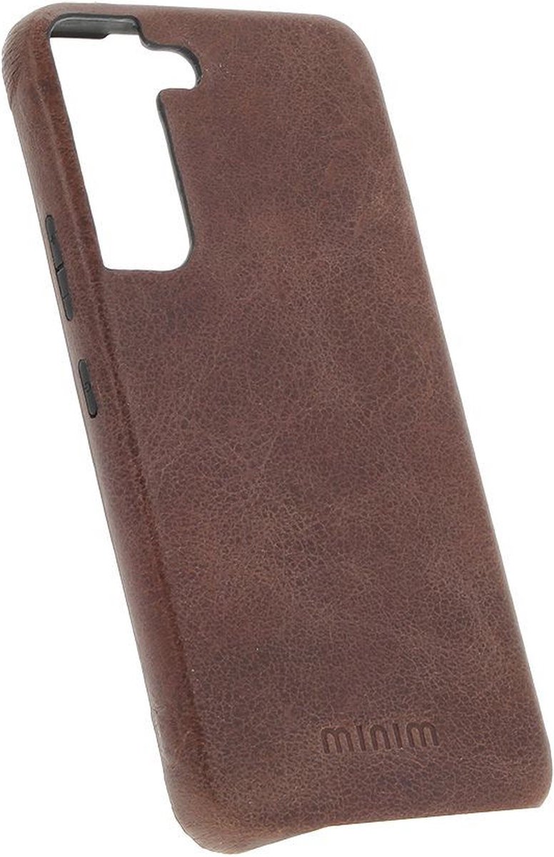 Minim Samsung Galaxy S23 Hoesje Back Cover Echt Leer Bruin
