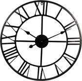 Déco HAES - Grande Horloge Murale Rétro Vintage - avec Chiffres Romains - Grande Klok sans tic-tac - en Métal Industriel noir - taille diamètre 60 cm, épaisseur 4 cm. - WCL0138