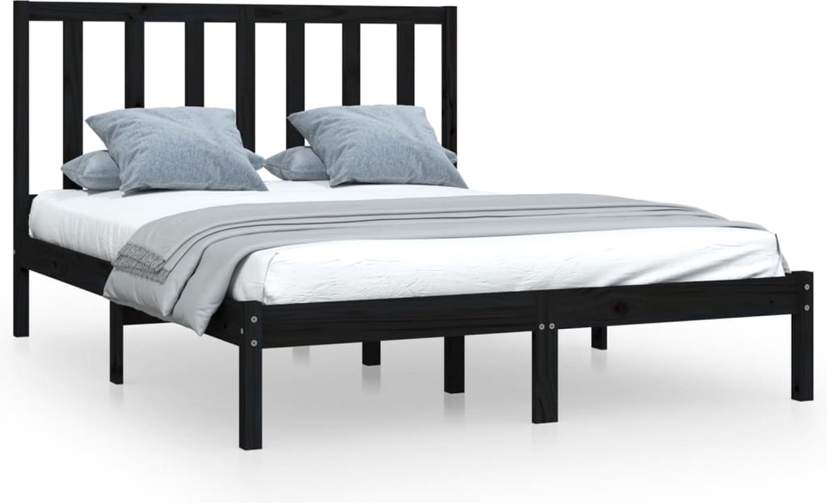 vidaXL-Bedframe-massief-grenenhout-zwart-150x200-cm-5FT-King-Size