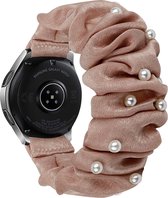 Strap-it Scrunchie bandje geschikt voor Samsung Galaxy Watch 42mm / 3 41mm / Active / Active2 / Gear Sport - Amazfit Bip / GTS - Polar Ignite / Unite - Huawei Watch GT 2 / 3 42mm - beige parels