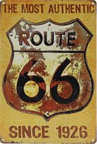 Wandbord – Route 66 - Motor - Retro - Wanddecoratie – Reclame bord – Restaurant – Kroeg - Bar – Cafe - Horeca – Metal Sign – 20x30cm