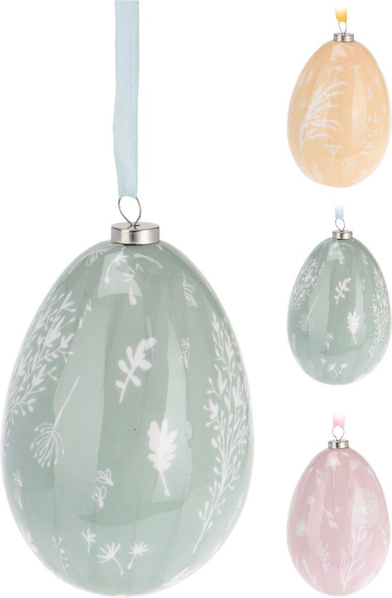 Decoratief paasei groen H25cm Paasdecoratie gevlokte
