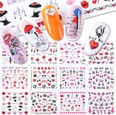 12 Stuks Nagelstickers – Parijs Lippen, Hakken, Hartjes, Lippenstift, Zonnebril – Nail Art Stickers