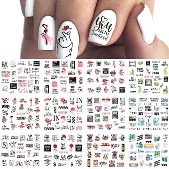 12 Stuks Nagelstickers – Quotes – Love, Hello, Cool, Yes, Dream – Nail Art Stickers