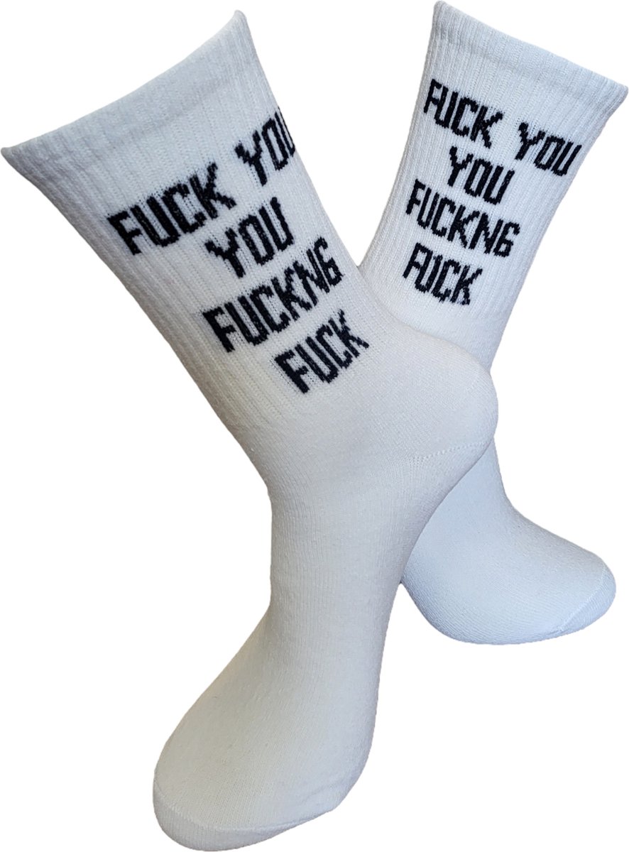 Verjaardags cadeau - Fuck You you Fucking Fuck Sokken - vrolijke sokken - witte sokken - tennis sokken - sport sokken - valentijns cadeau - sokken met tekst - aparte sokken - grappige sokken - Sokken waar je vrolijk van wordt - maat 37-44