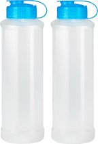 PlasticForte Waterfles/bidon - 2x - 1600 ml - transparant/blauw - kunststof