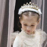 Haar in Stijl® Tiara Lina Wit - Gouden kroon met glitters op witte fluffy veren voor prinsesjes kinderen