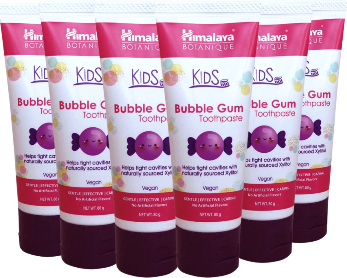 Himalaya Botanique Bubble Gum Kindertandpasta - 6 x 80 g - Biologische Tandpasta - Tandpasta Zonder Fluoride - Vegan