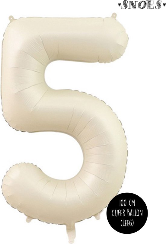 Cijfer Helium Folie Ballon XL - 5 jaar cijfer - Creme - Satijn - Nude - 100 cm - leeftijd 5 jaar feestartikelen verjaardag