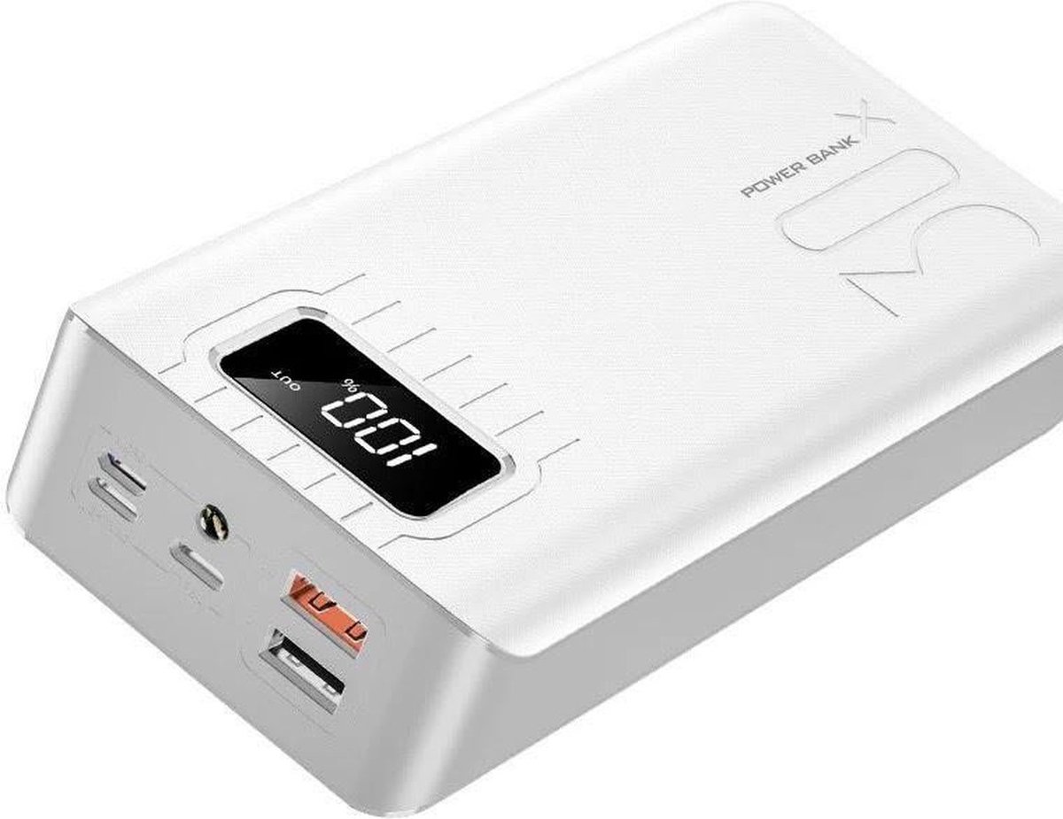 DrPhone HyperCell - 30.000 mAh Lader - LED Display - LED Lamp - Mobiele Power Bank - Powerbank met Extra Capaciteit - IOS / Android / Reizen Wit