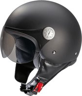 BEON Logo Scooter helm met vizier - Geschikt als Scooter Brommer Motor Snorfiets helm - Retro Vespa scooterhelm - Volwassenen - L - Mat Zwart - Jethelm incl Gratis helmtas