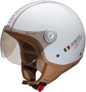 BEON Design - Jethelm met vizier - Geschikt als Scooter Brommer Motor Snorfiets helm - Retro Vespa helm scooter voor volwassen, vrouwen - S - Wit - Gratis helmtas