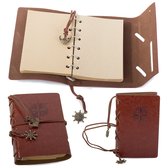 Vintage Lederen Notitieboek met Windroos - Bruin - Journal Schetsboek Notebook - Cadeau idee - Blanco Papier - Travelers Notebook Reis Dagboek Retro