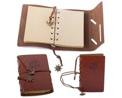 foto van Vintage Lederen Notitieboek Met Windroos - Bruin