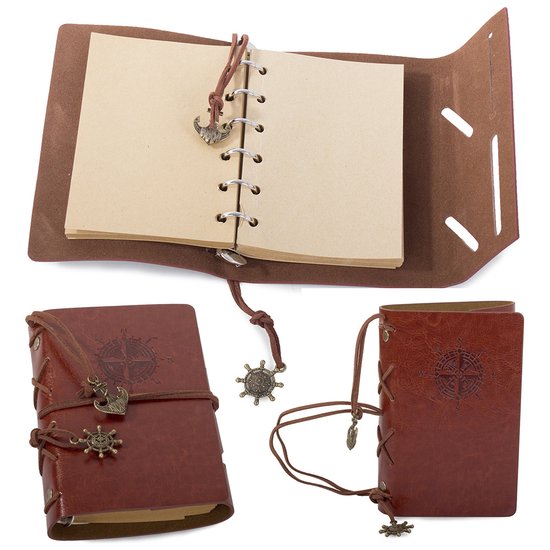 Arne bevestig alstublieft Oprichter Vintage Lederen Notitieboek met Windroos - Bruin - Journal Schetsboek  Notebook -... | bol.com