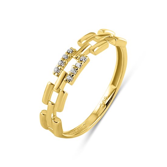 Silventi 9NBSAM-G230011 Gouden Ring met Zirkonia - Schakel - Maat 53 - 14 Karaat - Goud