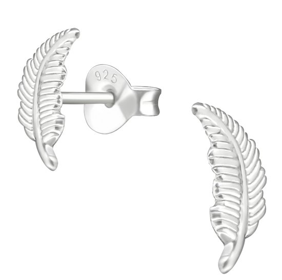 Joy|S - Zilveren veer oorbellen - 4 x 9 mm - oorknoppen