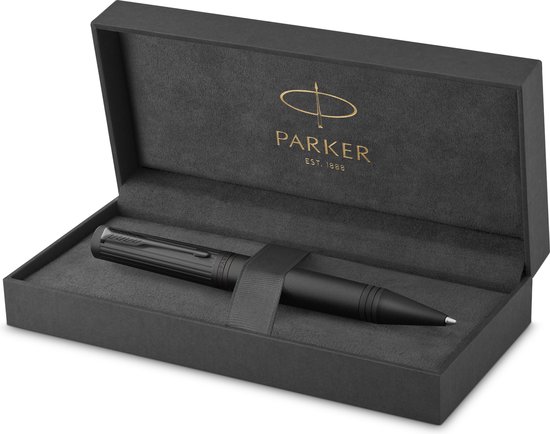 Stylo à bille Parker Ingenuity | Collection de Core | Zwart avec finition noire | Encre noire | Point moyen | Boîte-cadeau