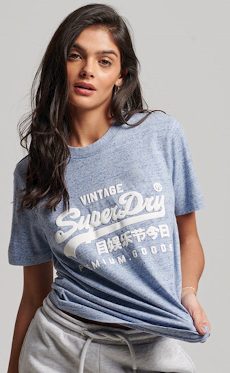 Superdry Dames tshirt Vintage Logo T-shirt van biologisch katoen met kraag en tekst Blauw