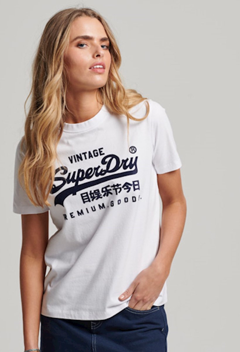 Superdry Dames tshirt Vintage Logo T-shirt van biologisch katoen met kraag en tekst 01c – Optic