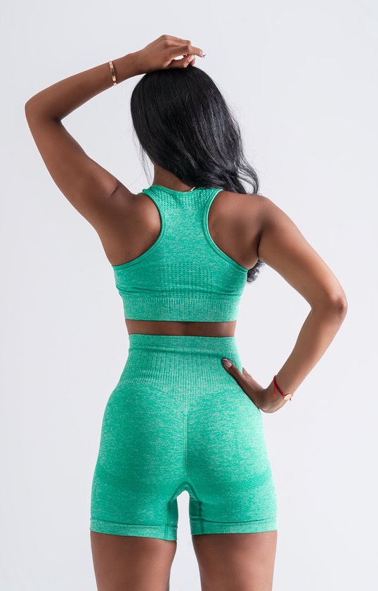 Mives® Sportlegging en Top - Yoga - Fitness set - Scrunch Butt - Dames Legging - Sportkleding - Fashion legging - Broeken - Gym Sports - Legging Fitness Wear - High Waist - GROEN - maat S -SHORT & BRA van Merkloos — afbeelding 3