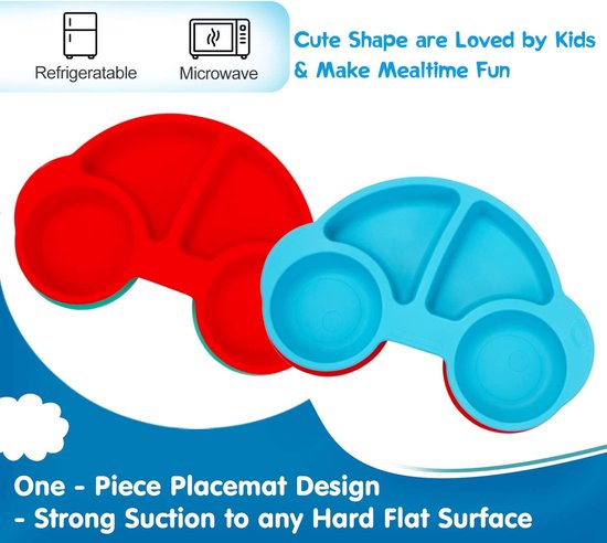 Put plates with compartments - Silicone Baby Board / Non-Slip Kids Placemat with Suction Cups - Self-Feeding Training