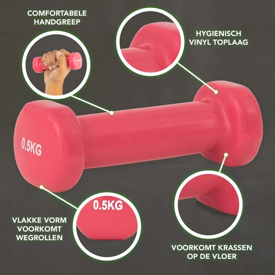 Tunturi Dumbell set - 2 x 0,5 kg - Vinyl - Roze - Incl. gratis fitness app