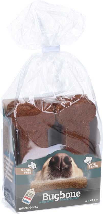 Bugbone - Hondensnack met insecteneiwit - Gezond, lekker en makkelijk verteerbaar - Reinigt het gebit - Laag in calorieën – Hypoallergeen – Graanvrij - Geschikt voor honden - Large - 6 x 45 gram
