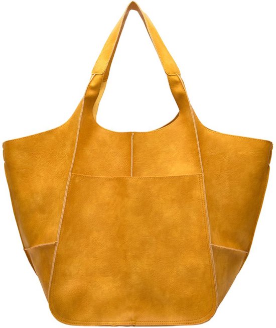 Schoudertassen | tassen | schoudertas ivy XL geel | vintage look | PU-Leer