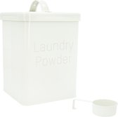 QUVIO Boîte à lessive - Boîte de rangement - Bac pour lessive - Bac de rangement - Avec couvercle - Wit - Métal - 15,5 x 15,5 x 23,3 cm