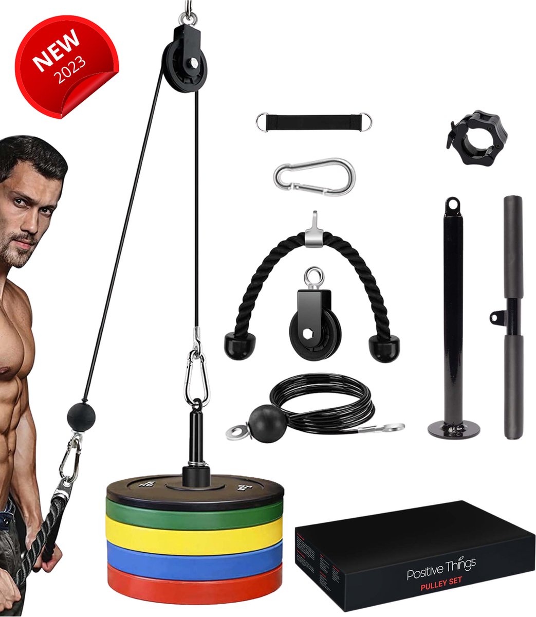 Positive Things Home Gym Fitness Set - Krachtstation Kabelsysteem - Kabelstation - Lat Pulley - Tricep touw