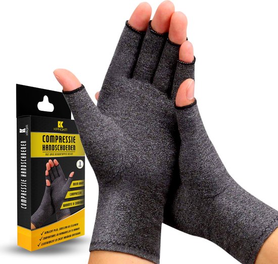 KANGKA® Reuma Compressie Handschoenen Maat XL voor Artrose, Reuma, Artritis, RSI, CTS - Open Vingertoppen - Grijs - Unisex
