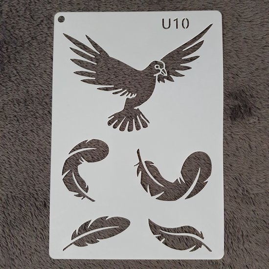 Pochoir, Duif à plumes, A5, carterie, scrapbooking, gabarit, bricolage, réutilisable