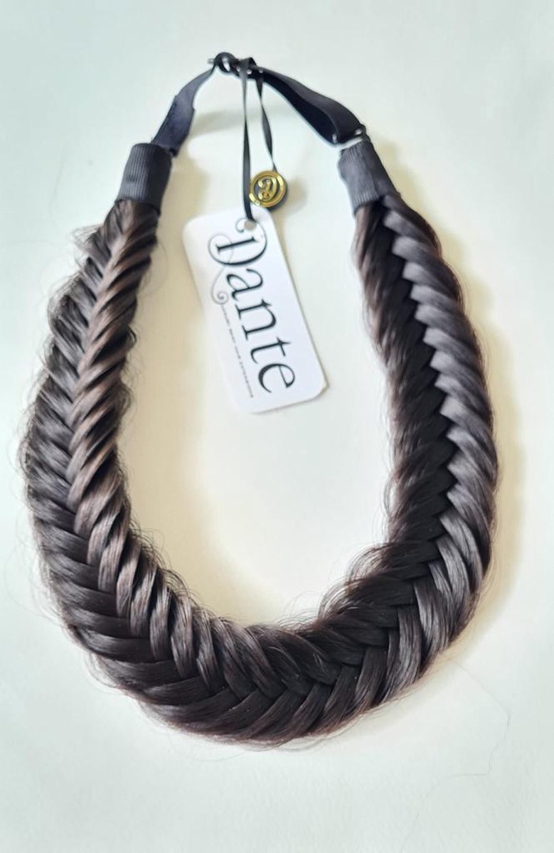 Dante Braid Fishtail - Vlecht haarband met aanpasbare strap voor kinderen en volwassenen - kleur: 1B Black Brown