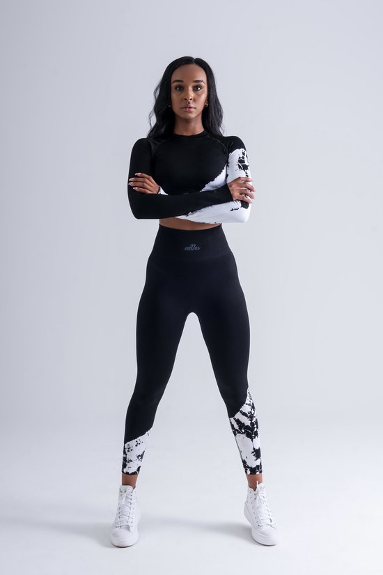 Mives® Sportlegging en Top - Yoga - Fitness set - Scrunch Butt - Dames Legging - Sportkleding - Fashion legging - Broeken - Gym Sports - Legging Fitness Wear - High Waist - ZWART BATIK - maat S - LANGEMOUW van Merkloos — afbeelding 2