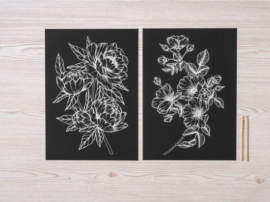 Crelando Krastekeningen set - Bloemen met goudfolie - 4-delig