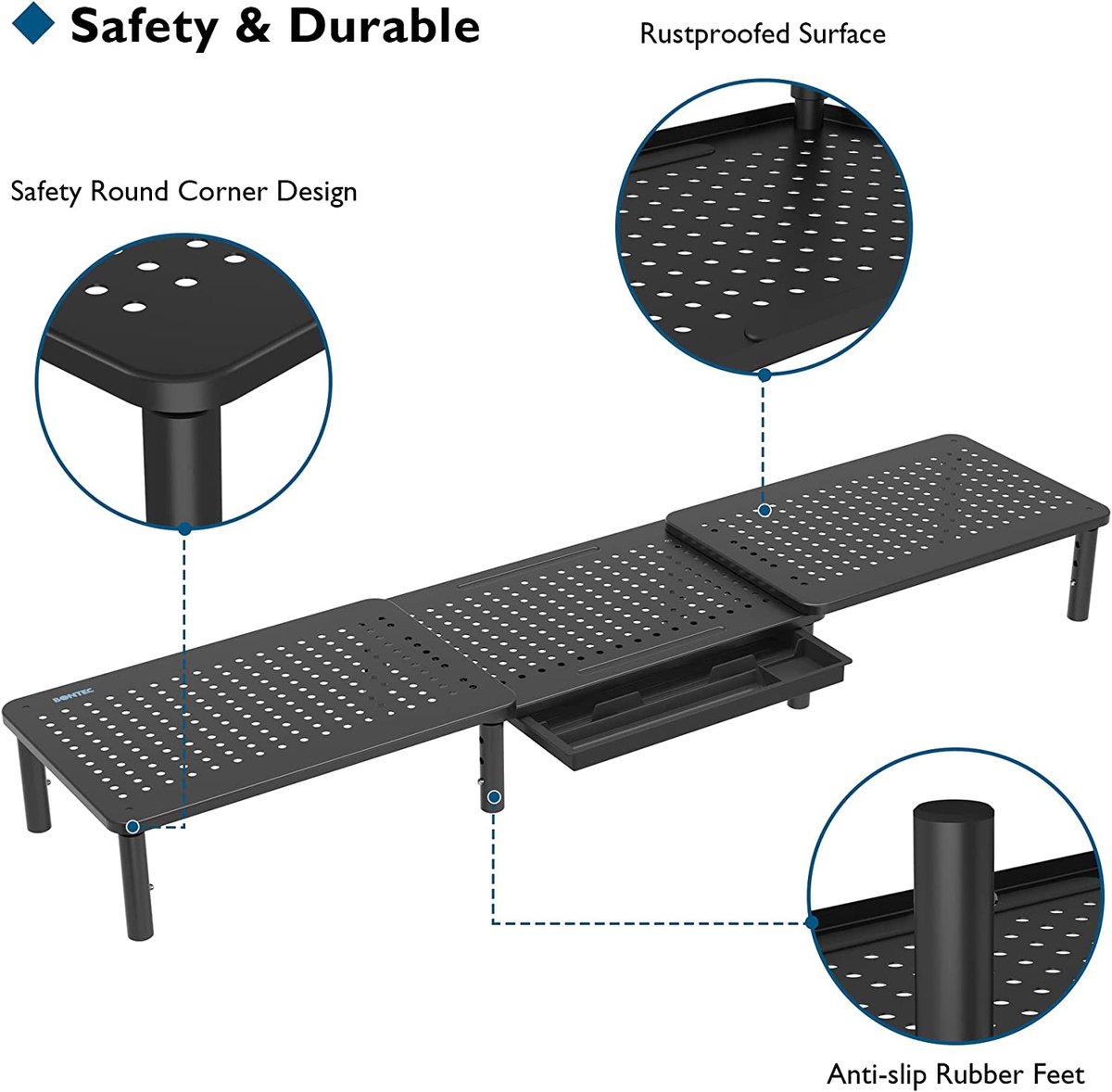 BONTEC Support Moniteur avec Tiroir, 3 Hauteurs Réglables